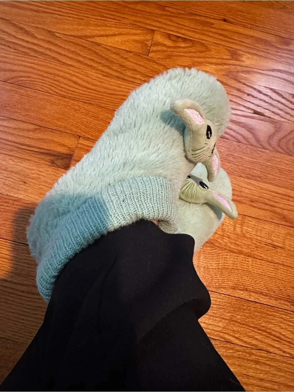 Baby Yoda LF Mint Green Plush Slip-On Slippers Socks with Knit Trim